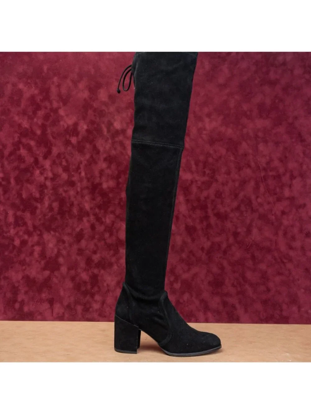 Stuart Weitzman Tieland Black Back Lace Suede Fashion OTK Boots sz 8US EUR38.5